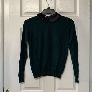 No. 21 Emerald Green Wool Sweater Black Beaded Detectable Peter-pan Collar